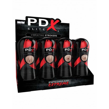 debra/masturbators/pdx-elite-vibrating-stroker-display-flesh-black-12-pcs